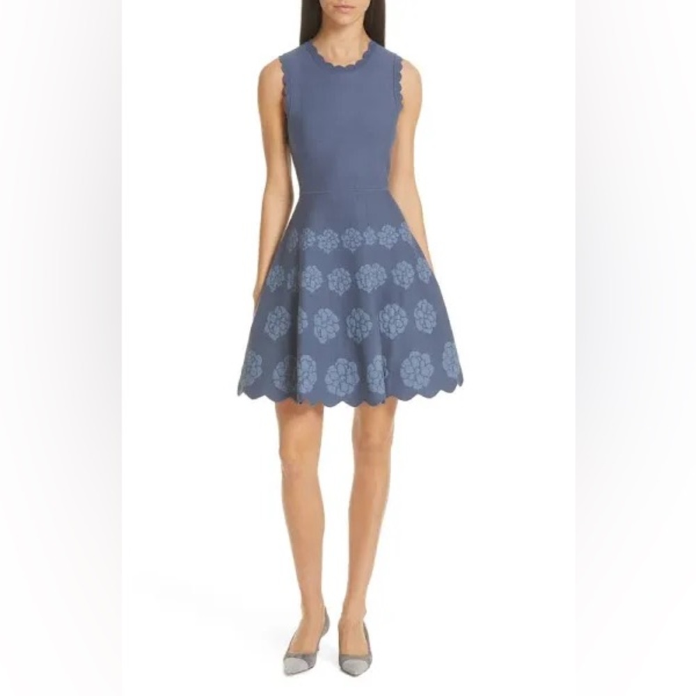 Kate Spade Sleeveless Scallop Dress with Floral Detail